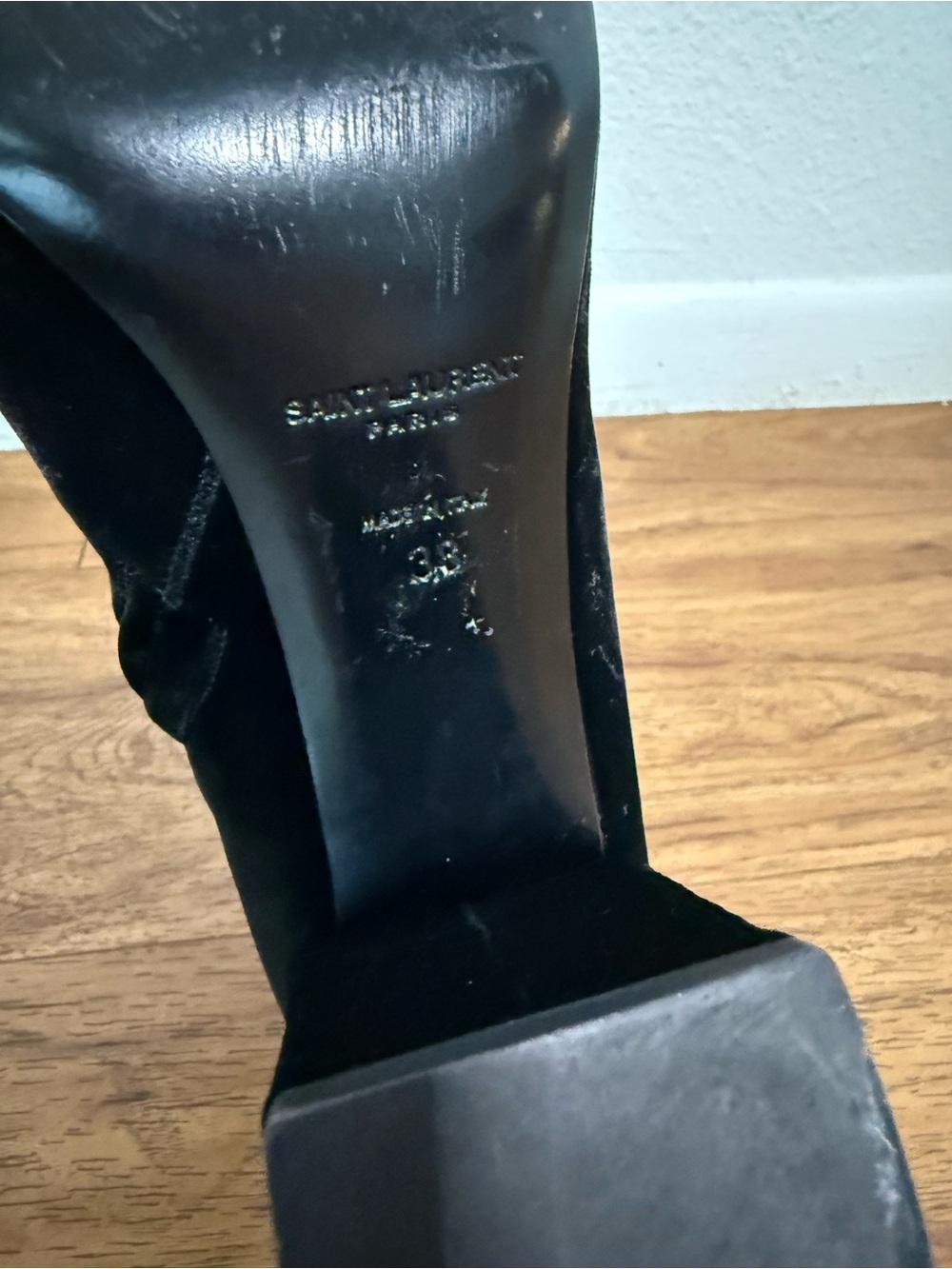 YSL Saint Laurent Velvet Ankle Boots Black Block Heel Booties EU 38 US 8 - Picture 10 of 10